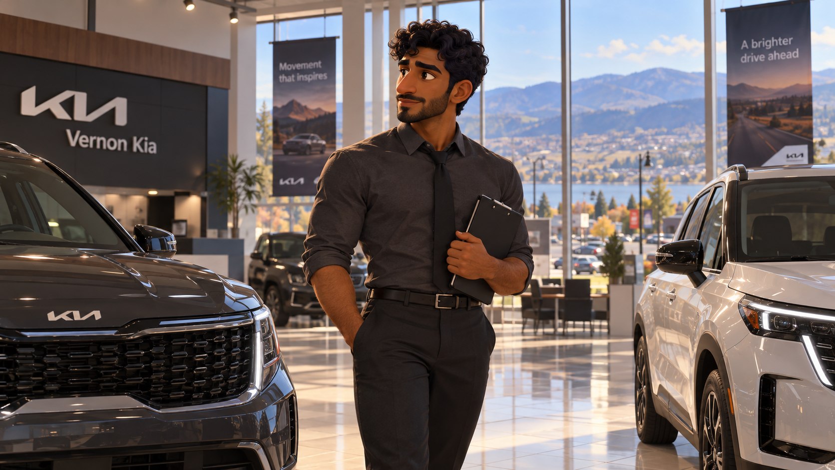 Story illustration: Praveen working in a vehicle showroom