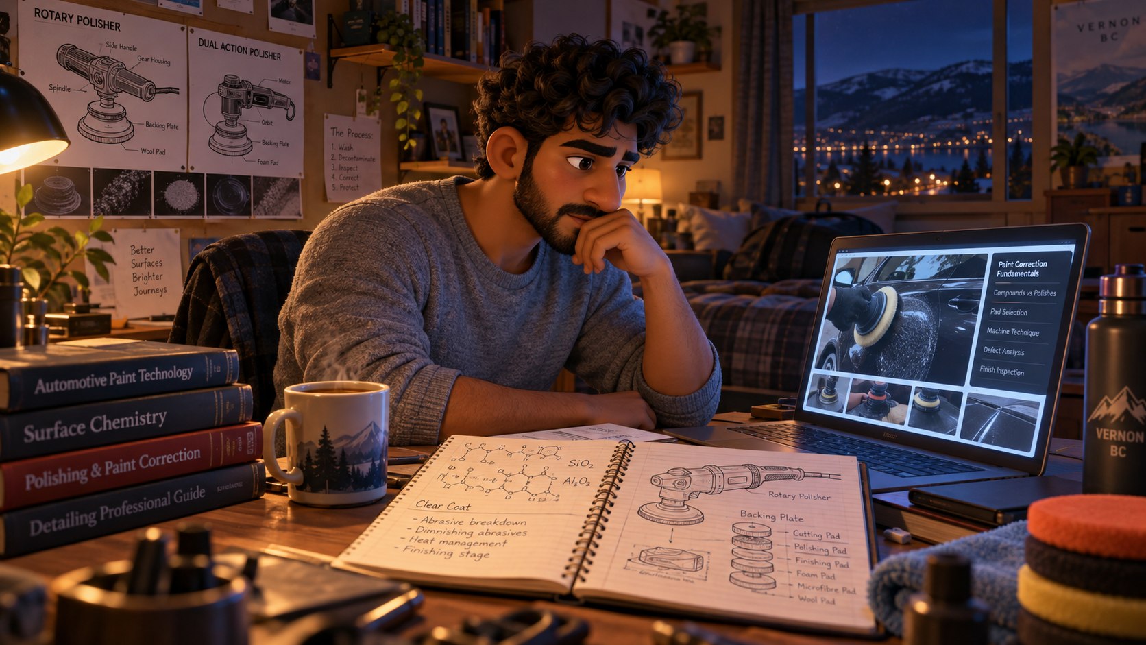 Story illustration: Praveen studying detailing tools and techniques