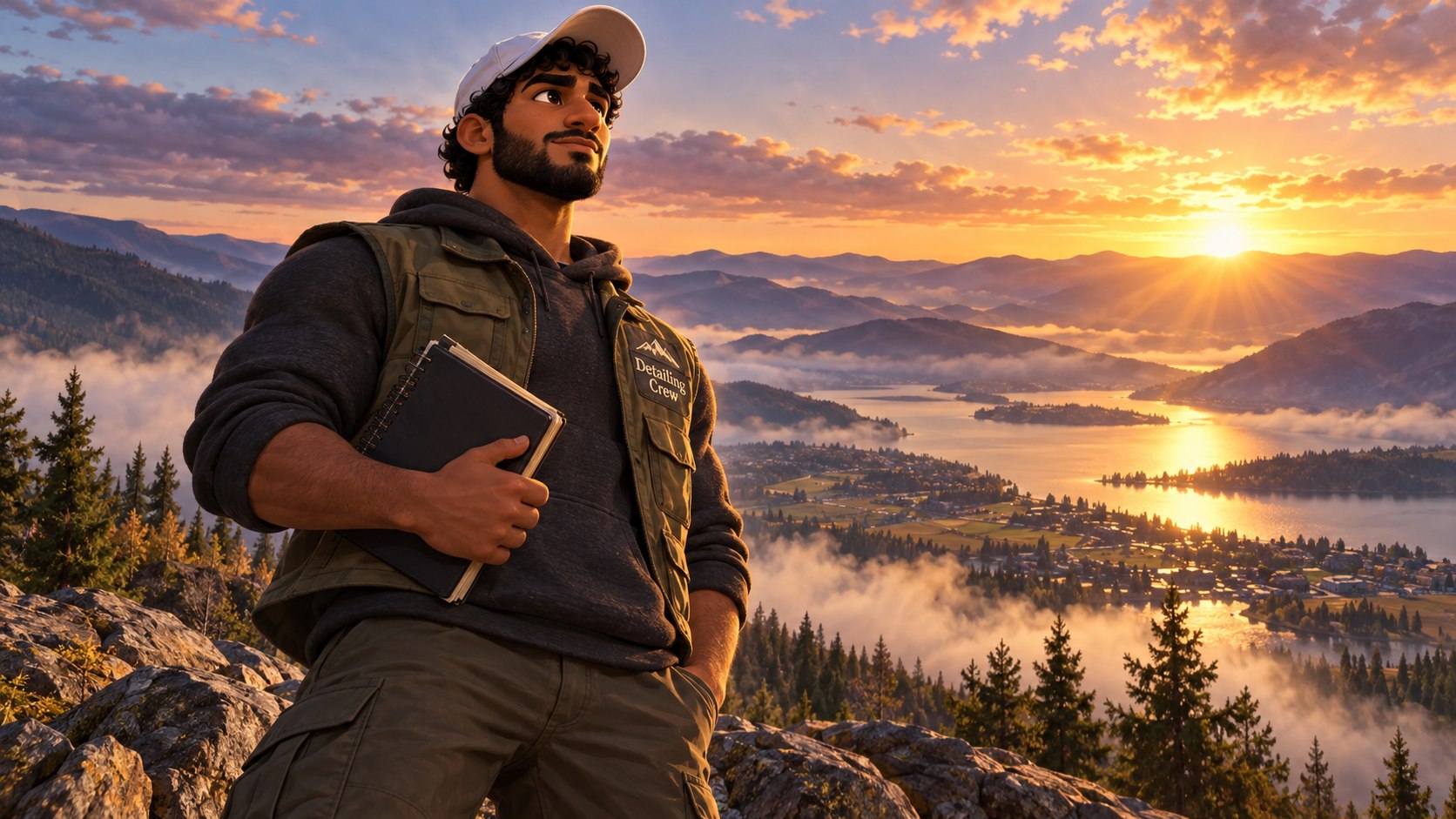 Story illustration: Praveen looking over the Okanagan at sunrise